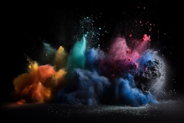 Obraz na płótnie Canvas Very Colorful Whirlwind of Balls and Dust on Dark Background. Generative AI