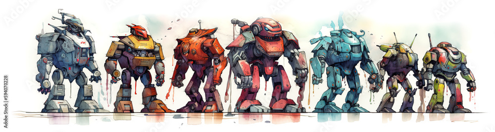 Poster a group of robots standing next to each other. ai generative image