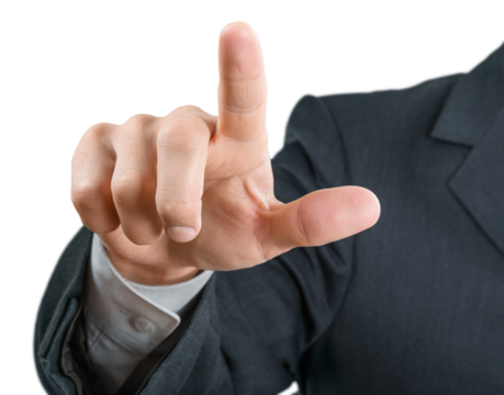 Businessman'hand showing gesture isolated on white background.