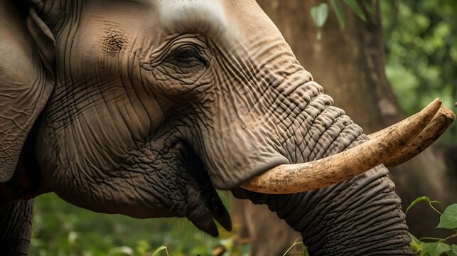 A majestic elephant's wrinkled trunk