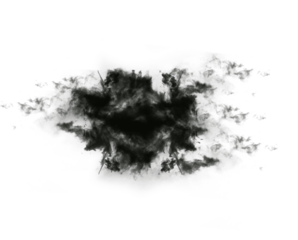 Black, ink blot and Rorschach test isolated on png or transparent background, psychology and smoke cloud. Mental health, mist or fog, powder spray and steam and psychiatric evaluation
