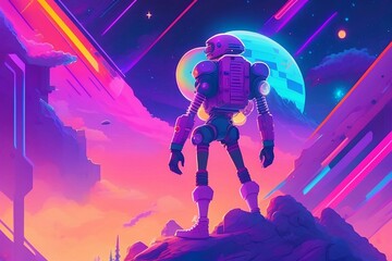 Obraz premium futuristic cartoon skeleton in space, generative AI