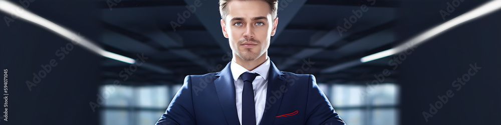 Aufkleber a man in a suit and tie standing in an empty room. ai generative image