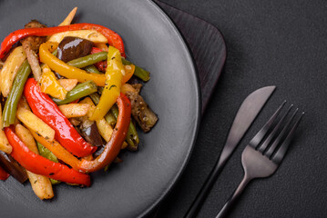 Delicious vegetables steamed peppers, asparagus beans and potatoes