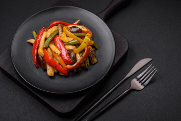 Delicious vegetables steamed peppers, asparagus beans and potatoes