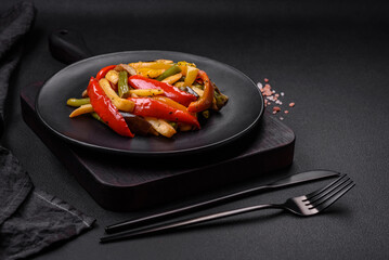 Delicious vegetables steamed peppers, asparagus beans and potatoes