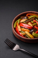 Delicious vegetables steamed peppers, asparagus beans and potatoes