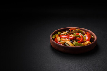 Delicious vegetables steamed peppers, asparagus beans and potatoes