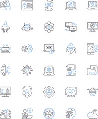Computer line icons collection. Processor, Memory, Software, Keyboard, Mouse, Monitor, Hard drive vector and linear illustration. Operating system,Graphics,Laptop outline signs set