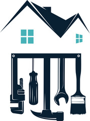 House sign with repair and construction tool