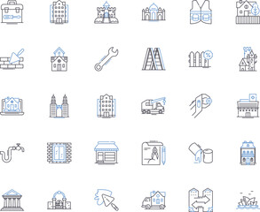 Crane line icons collection. Hoist, Lifting, Construction, Rigging, Boom, Tower, Industrial vector and linear illustration. Heavy-duty,Articulated,Mobile outline signs set