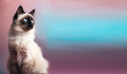 balinese cat portrait. colorful gradient background. with copy space. generate ai