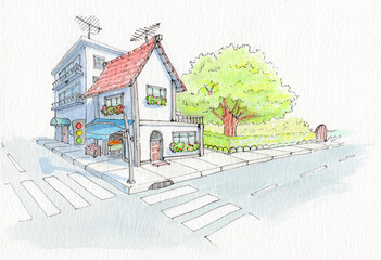 Aquarela Casa na Esquina