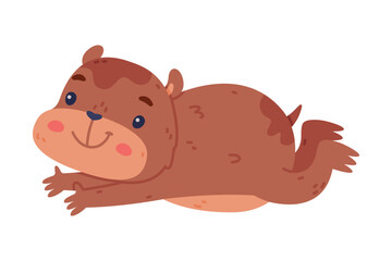 Cute Hamster Character with Stout Body Lying on Its Belly and Smiling Vector Illustration