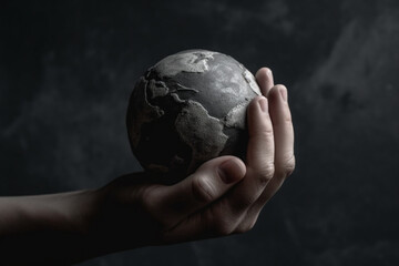 hand holding earth on gray background Generative AI