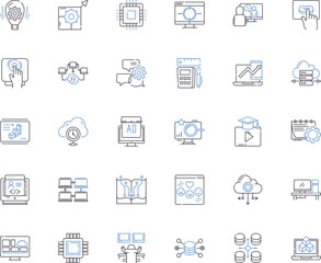 Cyber gadgets line icons collection. Cybersecurity, Encryption, Hacking, Firewall, Malware, Phishing, Cybercrime vector and linear illustration. VPN,Biometrics,Antivirus outline signs set