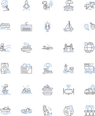 Exploring line icons collection. Discovery, Adventure, Investigation, Travel, Survey, Trekking, Mapping vector and linear illustration. Roaming,Piering,Expanding outline signs set