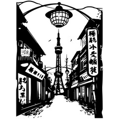 Japan Tokyo Alley Logo Monochrome Design Style
