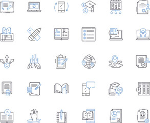 Virtual classrooms line icons collection. Online, Remote, Collaborative, Interactive, Digital, E-learning, Distance vector and linear illustration. Engaging,Connected,Web-based outline signs set