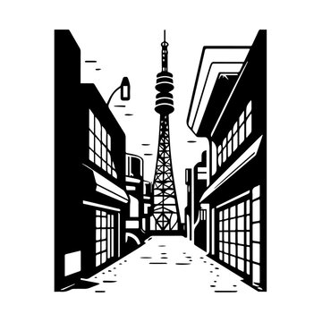 Japan Tokyo Alley Logo Monochrome Design Style
