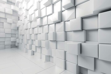 Futuristic Tiles arranged to create a Semigloss wall. White, 3D Background formed from Square blocks. 3D Render. Generative AI
