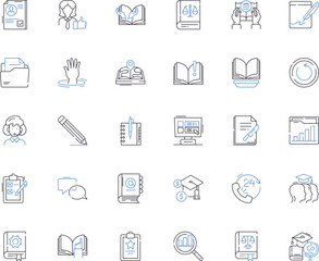 virtual education line icons collection. Online, Digital, Remote, Distance, E-learning, Web-based, Virtual vector and linear illustration. Interactive,Multimedia,Self-paced outline signs set