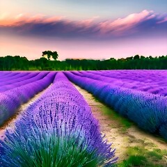 Beautiful lavender field, purple, blue sky, farm, generative ai