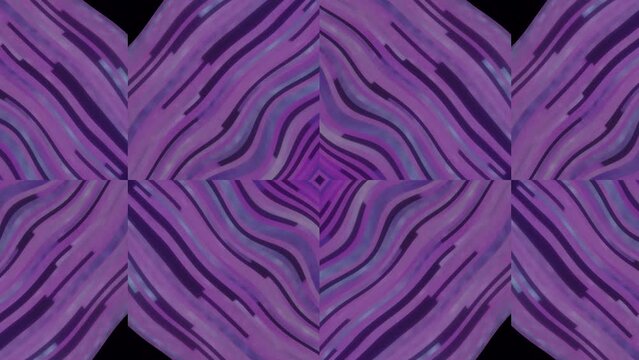 Abstract surreal variegated kaleidoscope. Motion. Purple blinking petals on a black background.