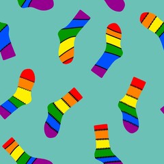 Cartoon rainbow pride month seamless socks pattern for fabrics and linens and wrapping paper