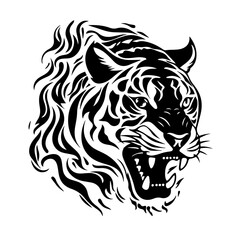 Flaming Tiger Logo Monochrome Design Style
