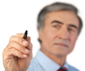 Portrait of a Senior Businessman Writing on the Air