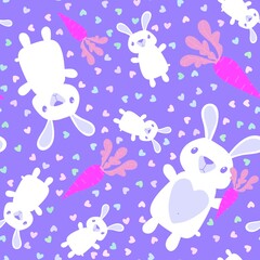 Cartoon animals seamless Easter eggs and rabbit and paint bunnies pattern for wrapping paper and kids clothes print