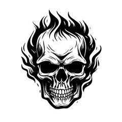 Flaming Burning Skull On Fire Logo Monochrome Design Style
