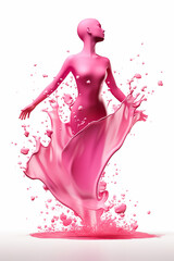 Obraz na płótnie Canvas rosa respingo de óleo ou forma de motor de mulher vestida, soro cosmético líquido isolado em fundo branco,