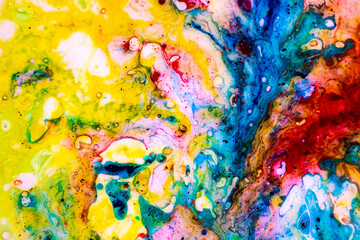 Abstract fluid art of bright colors and chaotic shapes. galaxy formation