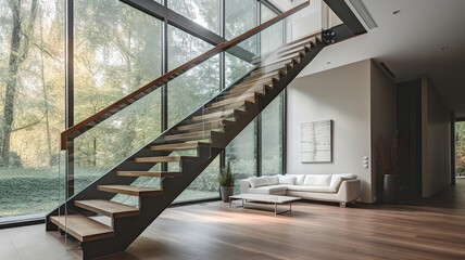 Obraz premium a beautiful staircase in the hall, glass design