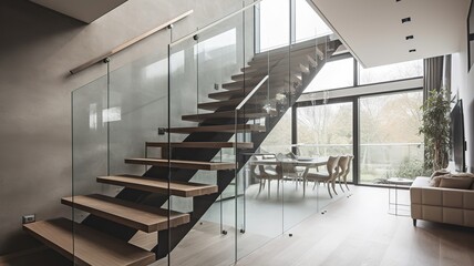 Obraz premium a beautiful staircase in the hall, glass design