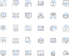 Technology systems line icons collection. Cybersecurity, Innovation, Automation, Integration, Cloud, Big data, Blockchain vector and linear illustration. Analytics,Virtualization,Software outline