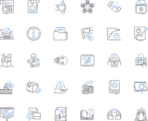 Investment banking line icons collection. Mergers, Acquisitions, Trading, Underwriting, Securities, Capital, Stock vector and linear illustration. Portfolio,Risk,Valuation outline signs set