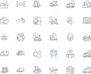 Distribution plan line icons collection. Logistics, Supply chain, Channel, Pipeline, Route, Delivery, Transport vector and linear illustration. Warehousing,Fulfillment,Inventory outline signs set