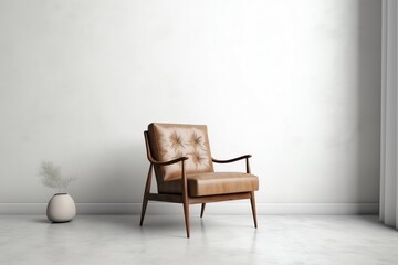 Minimalist armchair on white wall background. Generative AI