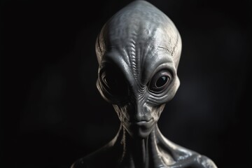 Portrait of humanoid gray alien from outer space. Generative AI