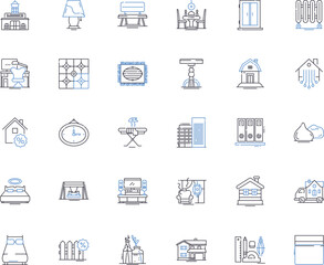 Kitchen design line icons collection. Modern, Traditional, Functional, Stylish, Minimalist, Rustic, Elegant vector and linear illustration. Chic,Cozy,Unique outline signs set