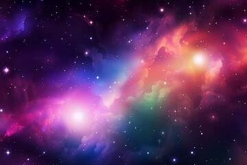 Obraz premium Fundo vetorial espacial com nebulosa realista e estrelas brilhantes. Galáxia colorida mágica com poeira estelar