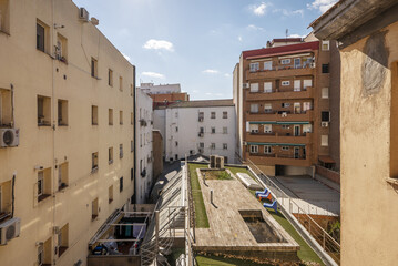 Views of an inner courtyard of a block of some urban residential buildings