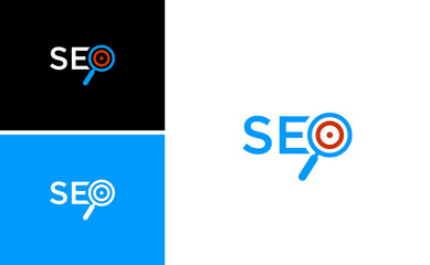 SEO (search engine optimization)  logo with magnifying glass, arrow and cursor symbol