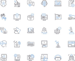 Device retailer line icons collection. Gadgets, Electronics, Devices, Tech, Accessories, Computers, Laptops vector and linear illustration. Tablets,Mobiles,Smartwatches outline signs set