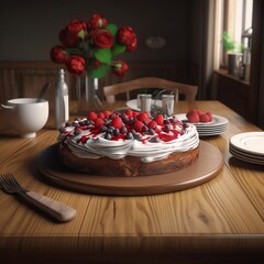 Delicious red fruit cake, Generative AI
