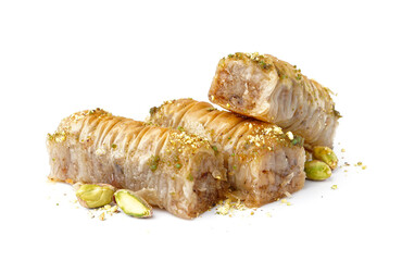 Tasty baklava isolated on white background, closeup