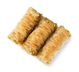 Tasty baklava isolated on white background, closeup